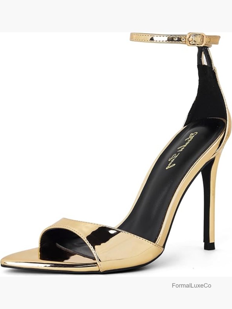 4.1 Inch Stiletto Sandals Adjustable Ankle Strap Patent Heels Party Work Shoes